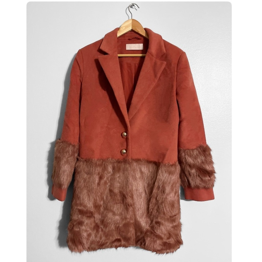 Anthropologie Keepsake Faux Fur Trim Tailored Peacoat Coat - Picture 3 of 7